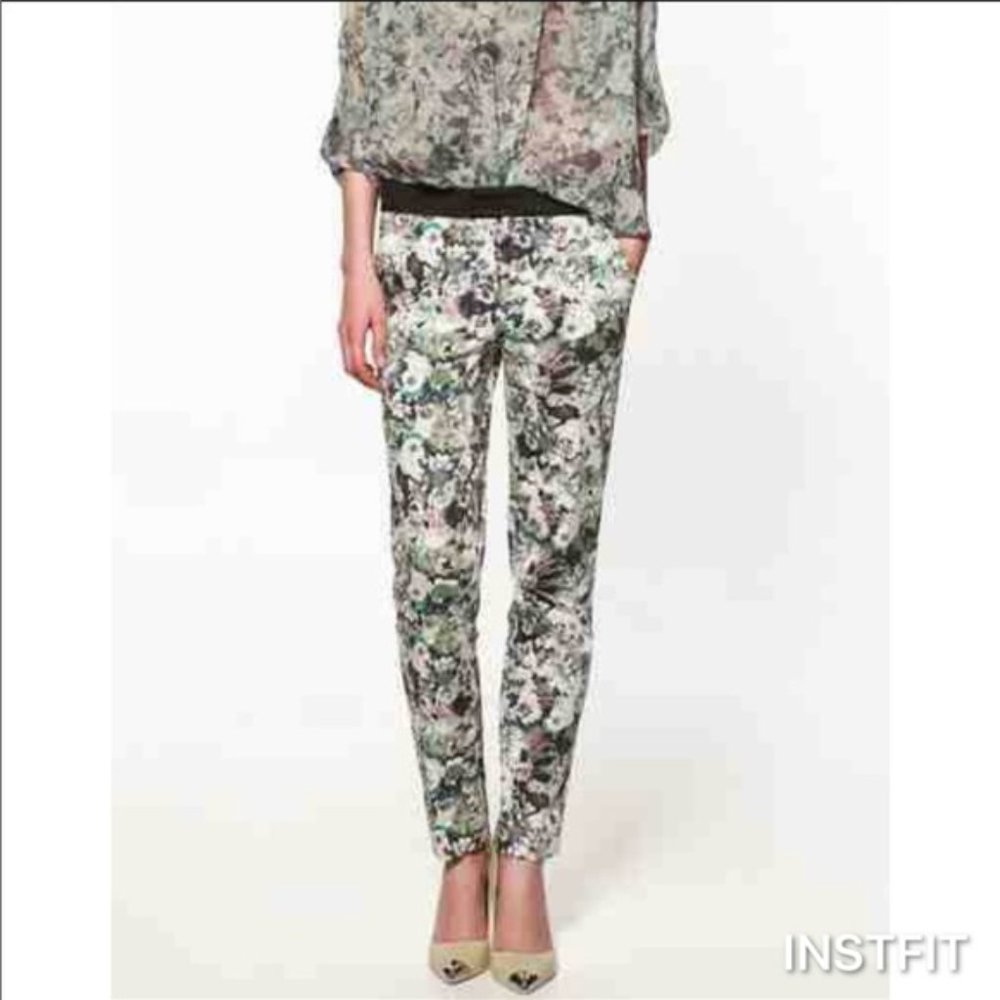 Zara Woman Cropped Ankle Floral Tapered Pants S